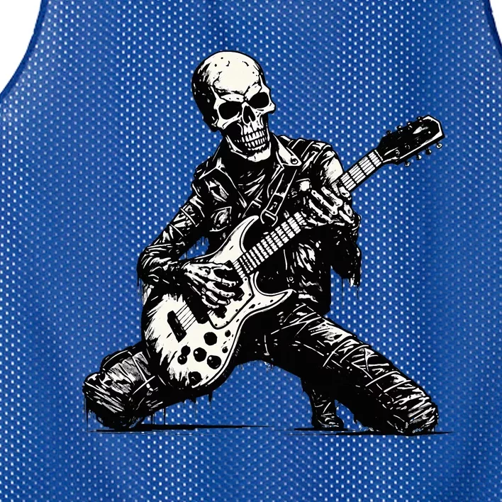 Halloween Skeleton Playing Guitar Rock And Roll Funny Skull Mesh Reversible Basketball Jersey Tank