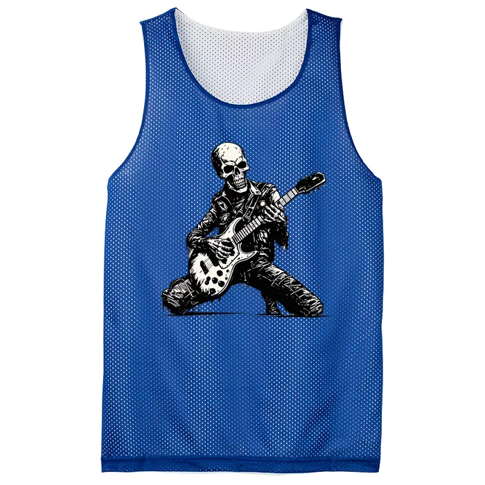 Halloween Skeleton Playing Guitar Rock And Roll Funny Skull Mesh Reversible Basketball Jersey Tank