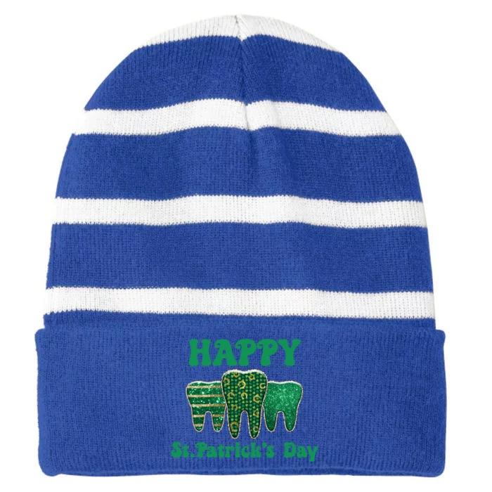 Happy St Patrick's Day Cute Tooth Dentist Meaningful Gift Striped Beanie with Solid Band