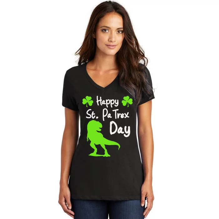 Happy St. Pa Trex Day Cute Trex Dino St. Patrick's Women's V-Neck T-Shirt