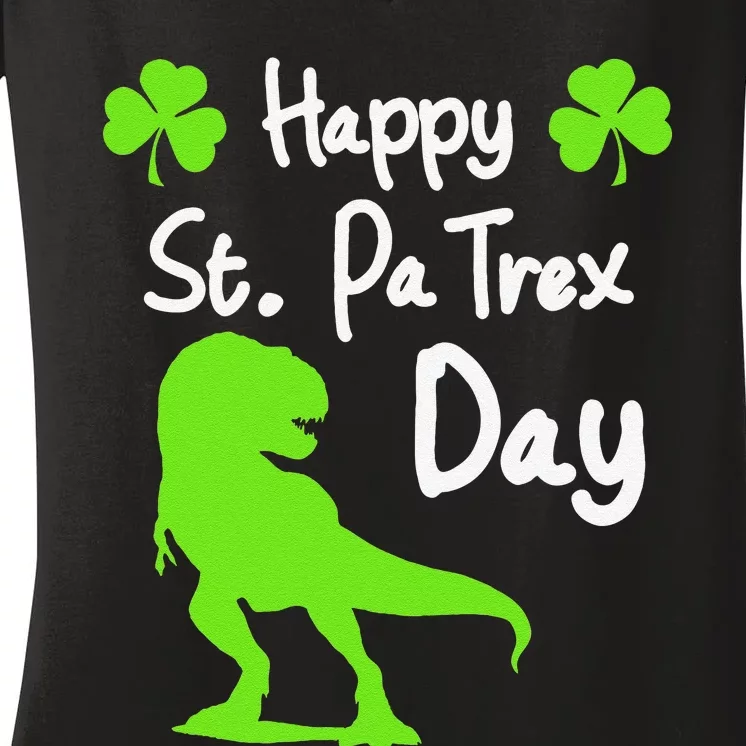 Happy St. Pa Trex Day Cute Trex Dino St. Patrick's Women's V-Neck T-Shirt