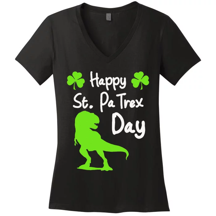 Happy St. Pa Trex Day Cute Trex Dino St. Patrick's Women's V-Neck T-Shirt