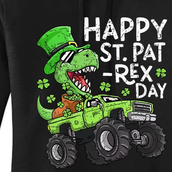 Happy St Patrex St Patricks Day Dinosaur Monster Truck Women's Pullover Hoodie