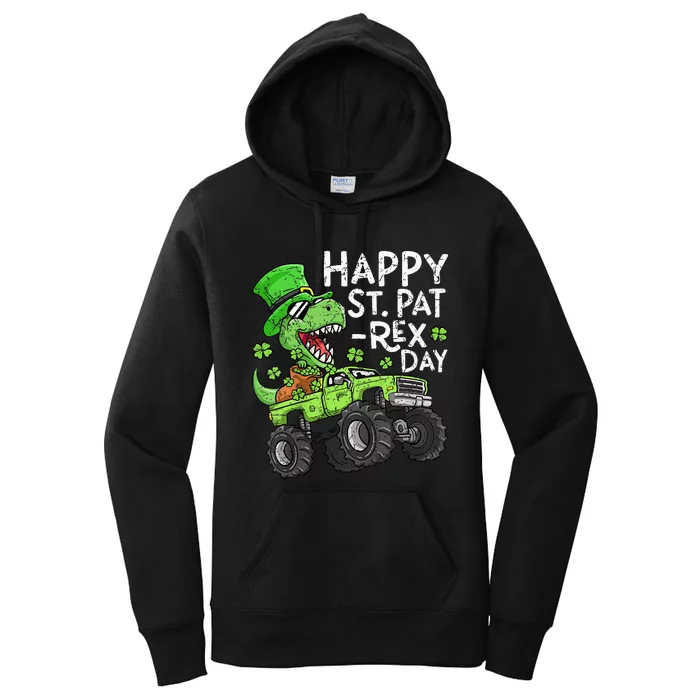 Happy St Patrex St Patricks Day Dinosaur Monster Truck Women's Pullover Hoodie