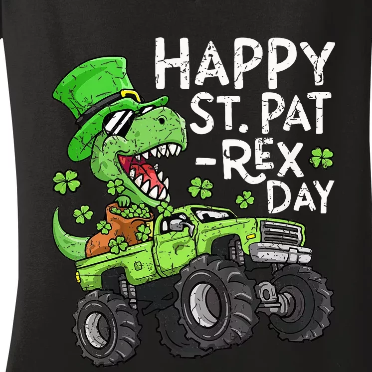 Happy St Patrex St Patricks Day Dinosaur Monster Truck Women's V-Neck T-Shirt