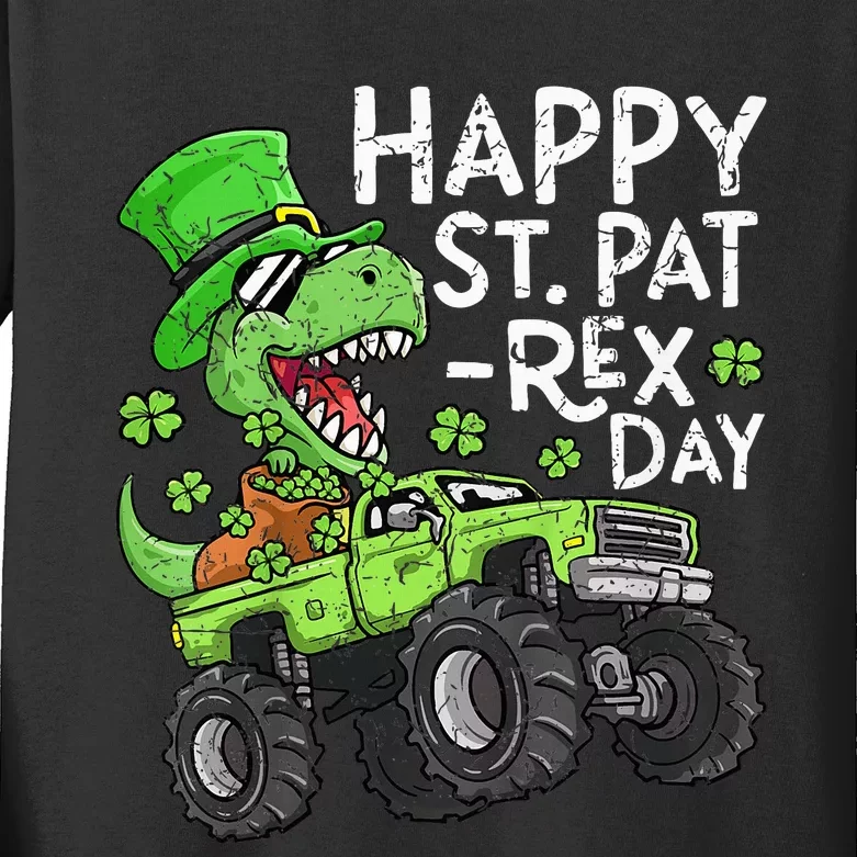 Happy St Patrex St Patricks Day Dinosaur Monster Truck Kids Long Sleeve Shirt