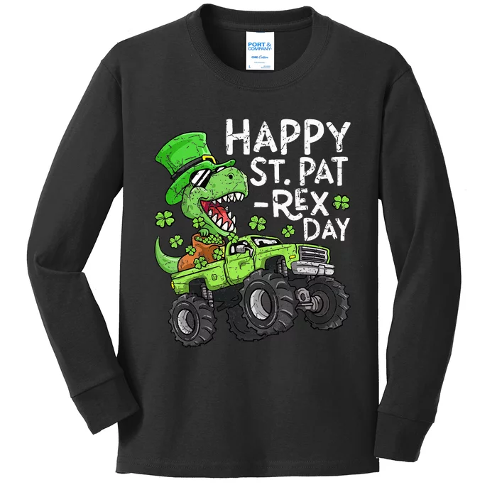 Happy St Patrex St Patricks Day Dinosaur Monster Truck Kids Long Sleeve Shirt