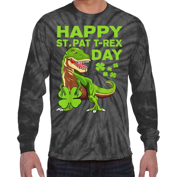 Happy St Pat Trex Day Dino St Patricks Day Gift Tie-Dye Long Sleeve Shirt