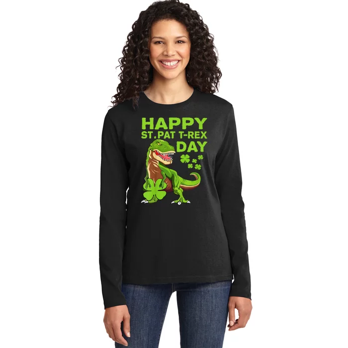 Happy St Pat Trex Day Dino St Patricks Day Gift Ladies Long Sleeve Shirt