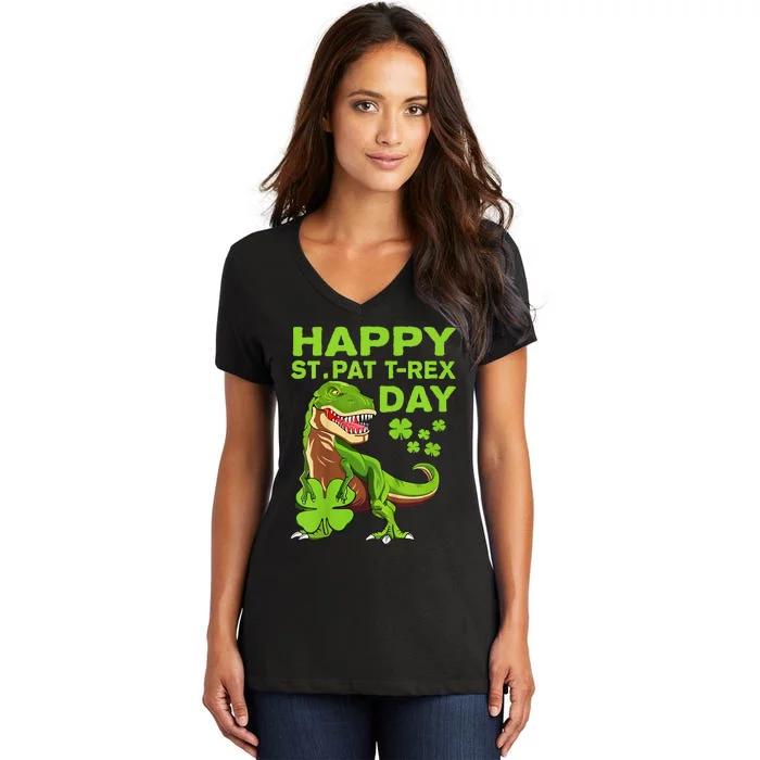 Happy St Pat Trex Day Dino St Patricks Day Gift Women's V-Neck T-Shirt