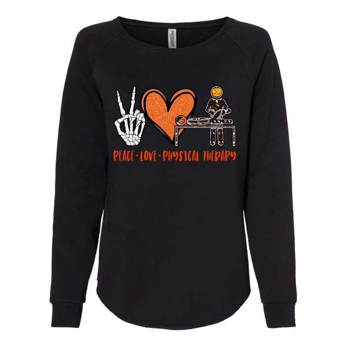 Halloween Skeleton Peace Love Physical Therapy Gift Womens California Wash Sweatshirt