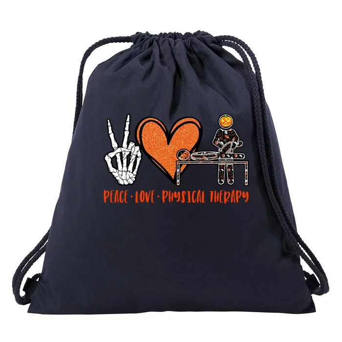 Halloween Skeleton Peace Love Physical Therapy Gift Drawstring Bag