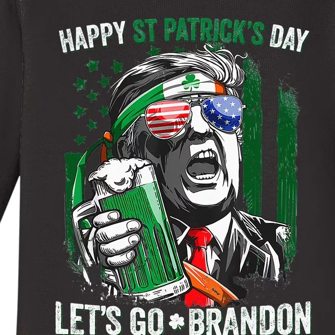 Happy St Patricks day Let's Go Beer Brandon Trump Leprechaun Baby Long Sleeve Bodysuit