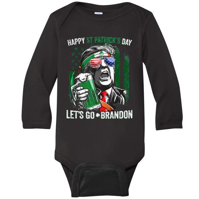 Happy St Patricks day Let's Go Beer Brandon Trump Leprechaun Baby Long Sleeve Bodysuit