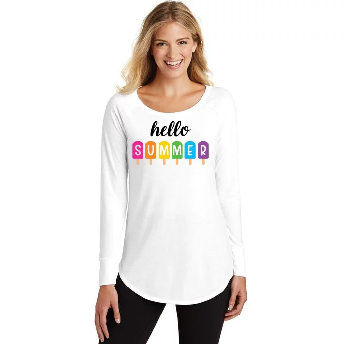 Hello Summer Popsicle Colorful Women's Perfect Tri Tunic Long Sleeve Shirt