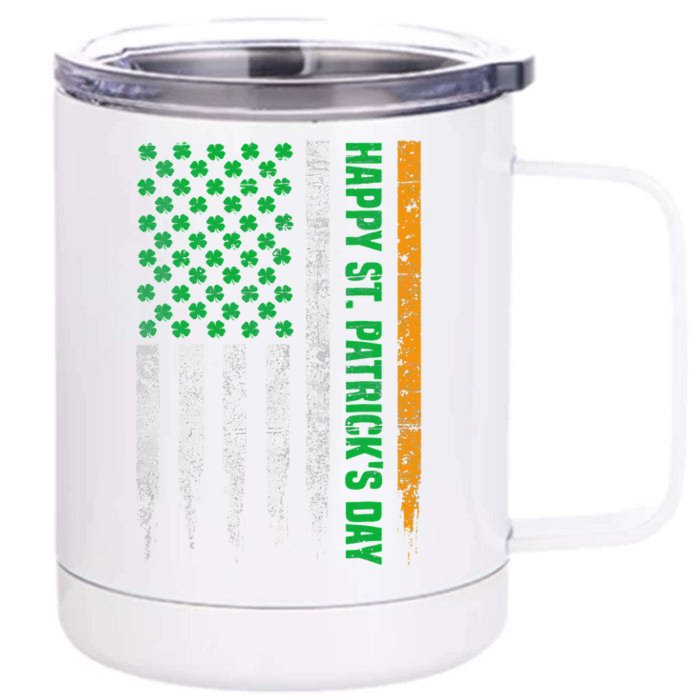 Happy ST PATRICK'S DAY American Flag Irish Ireland Flag Front & Back 12oz Stainless Steel Tumbler Cup