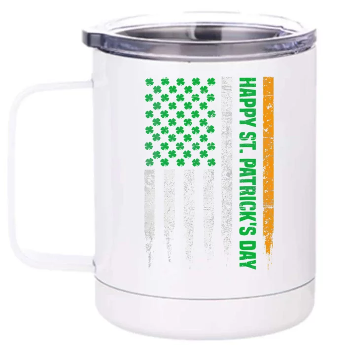 Happy ST PATRICK'S DAY American Flag Irish Ireland Flag Front & Back 12oz Stainless Steel Tumbler Cup