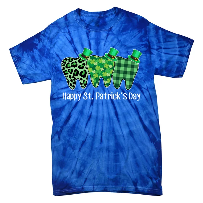 Happy St Patrick's Day Three Tooth Leprechaun Hat Dentist Gift Tie-Dye T-Shirt