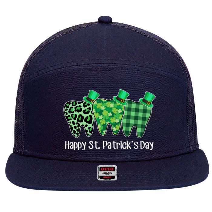 Happy St Patrick's Day Three Tooth Leprechaun Hat Dentist Gift 7 Panel Mesh Trucker Snapback Hat