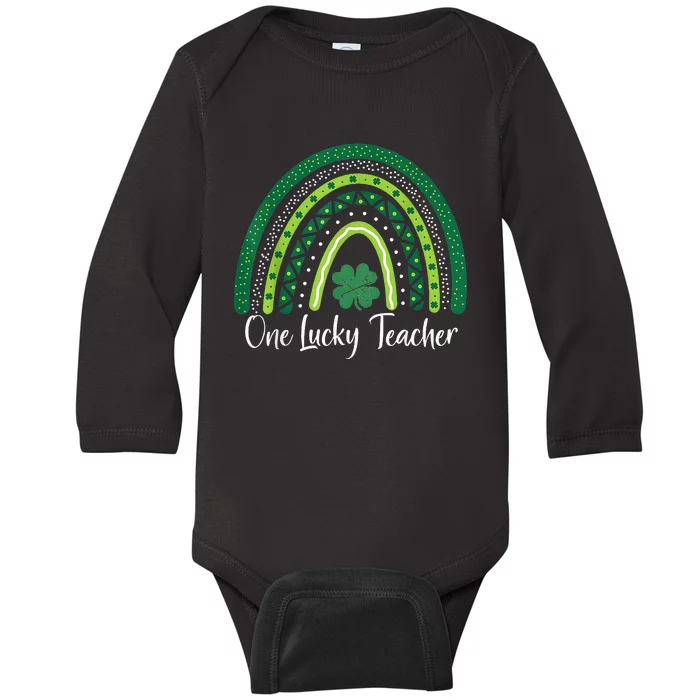 Happy St Patricks Day Cute One Lucky Teacher Rainbow Outfit Baby Long Sleeve Bodysuit