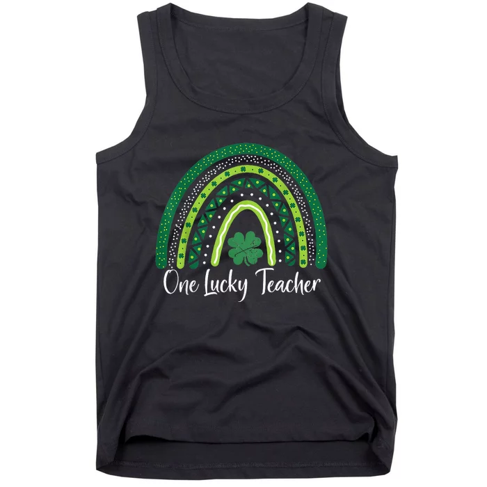 Happy St Patricks Day Cute One Lucky Teacher Rainbow Outfit Tank Top