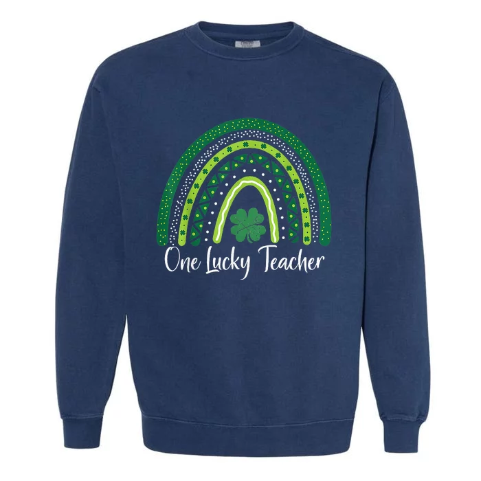 Happy St Patricks Day Cute One Lucky Teacher Rainbow Outfit Garment-Dyed Sweatshirt