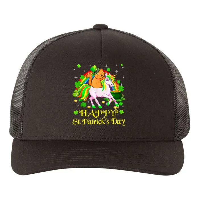 Happy St. Patrick's Day Leprechaun Cat Riding Unicorn Hat Yupoong Adult 5-Panel Trucker Hat