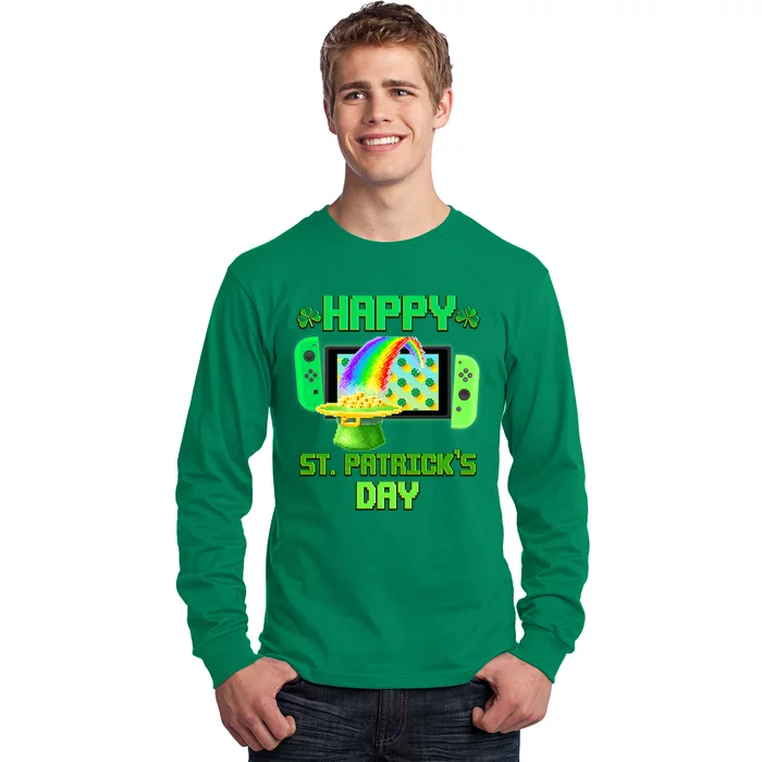 Happy St Patricks Day Retro Pixel Video Game Long Sleeve Shirt