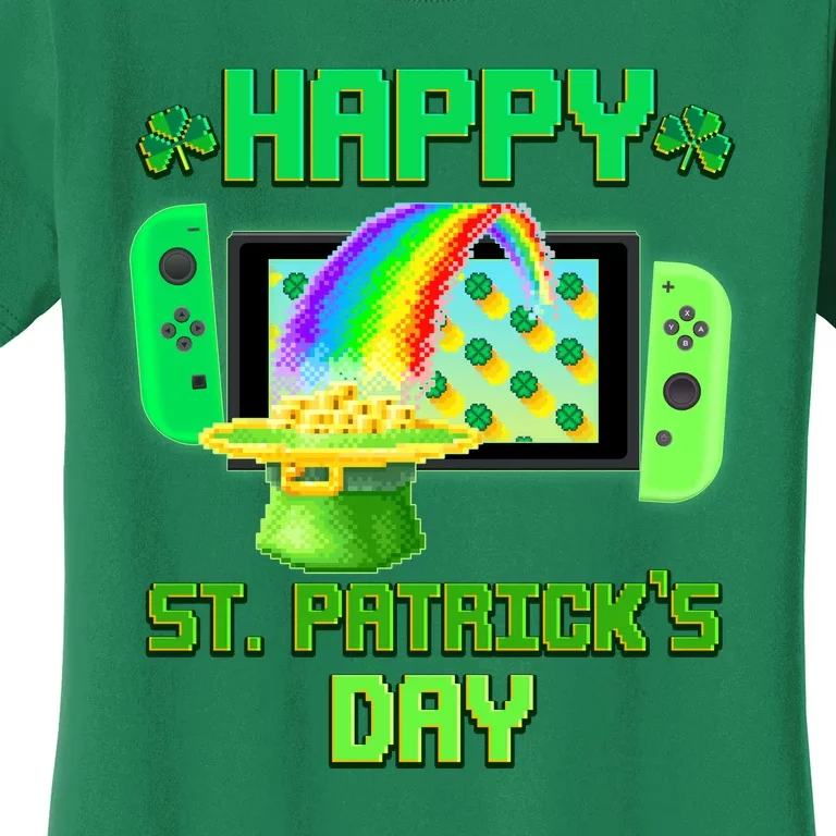 Happy St Patricks Day Retro Pixel Video Game Women's T-Shirt