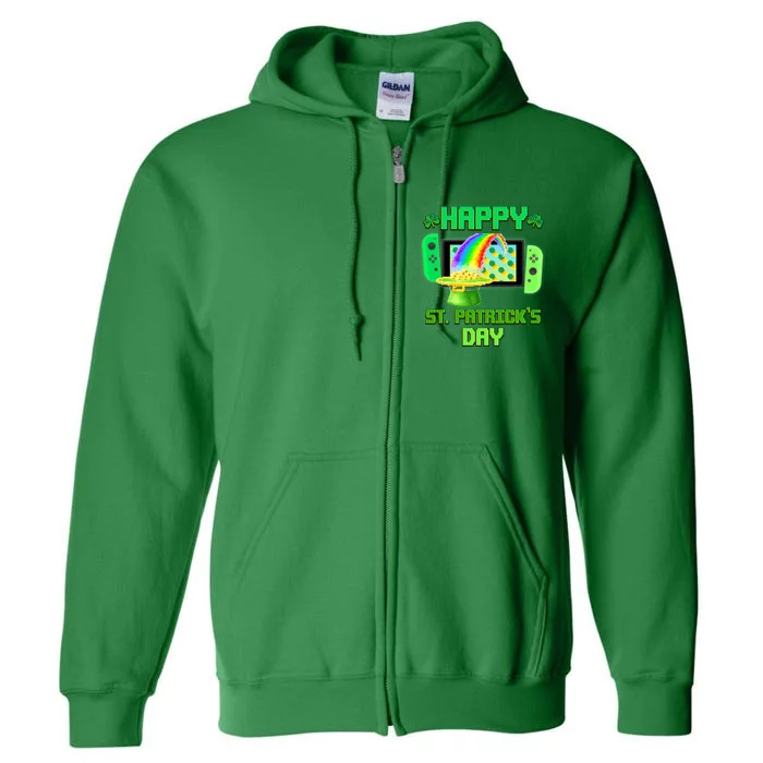 Happy St Patricks Day Retro Pixel Video Game Full Zip Hoodie