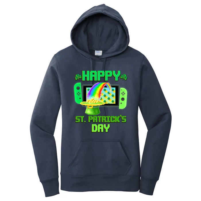 Happy St Patricks Day Retro Pixel Video Game Women's Pullover Hoodie