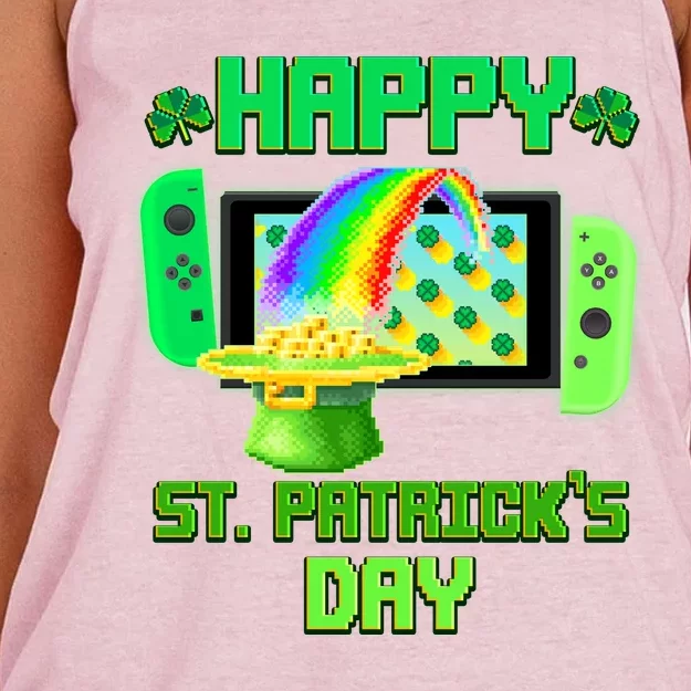 Happy St Patricks Day Retro Pixel Video Game Women's Knotted Racerback Tank