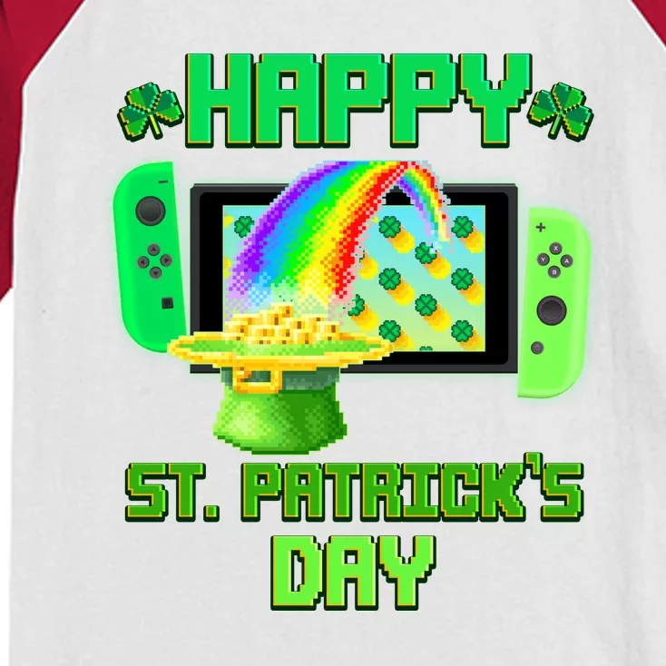 Happy St Patricks Day Retro Pixel Video Game Kids Colorblock Raglan Jersey