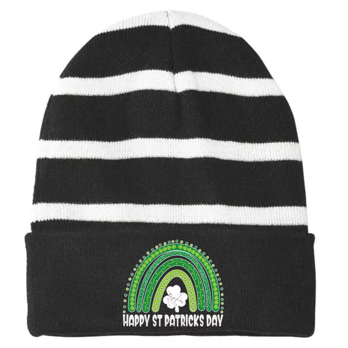 Happy St Patrick's Day Rainbow Irish Shamrock Leprechaun Striped Beanie with Solid Band