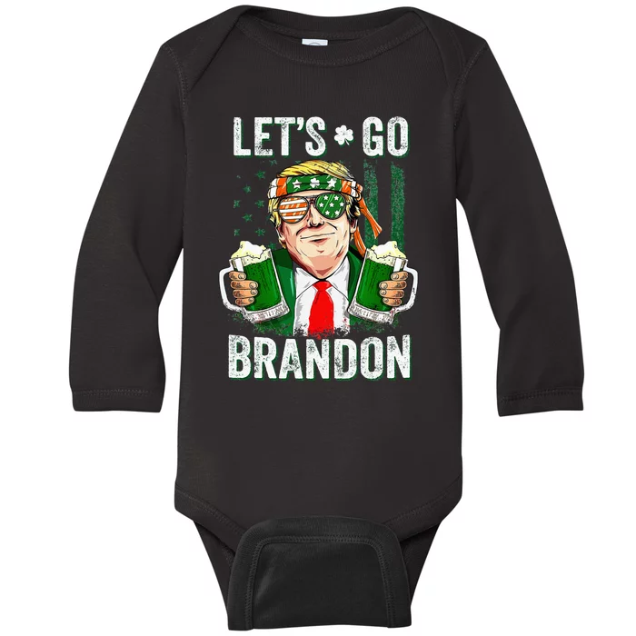 Happy St Patricks day Let's Go Beer Brandon Trump Leprechaun Baby Long Sleeve Bodysuit