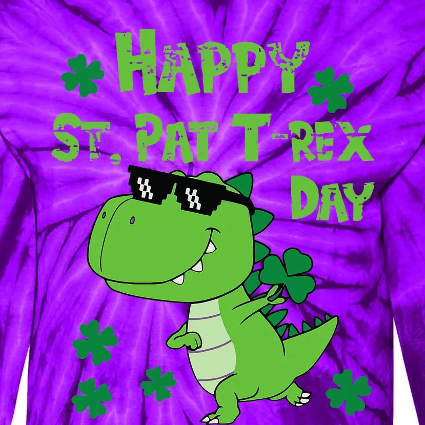 Happy St Pat Rex Dinosaur Saint Patrick'S Day Tie-Dye Long Sleeve Shirt