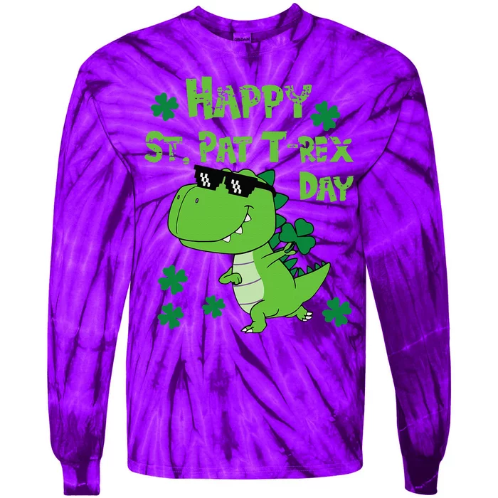 Happy St Pat Rex Dinosaur Saint Patrick'S Day Tie-Dye Long Sleeve Shirt