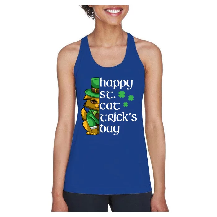 Happy St Patricks Day Cat Shamrock Kitten Gift Women's Racerback Tank