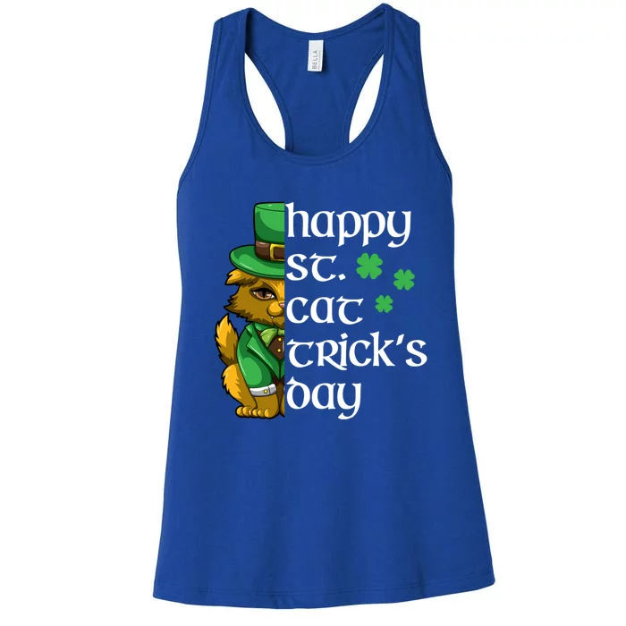 Happy St Patricks Day Cat Shamrock Kitten Gift Women's Racerback Tank