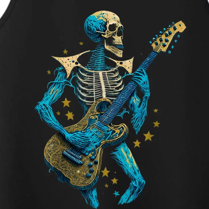 Halloween Skeleton Playing A Guitar Rock Halloween Performance Tank