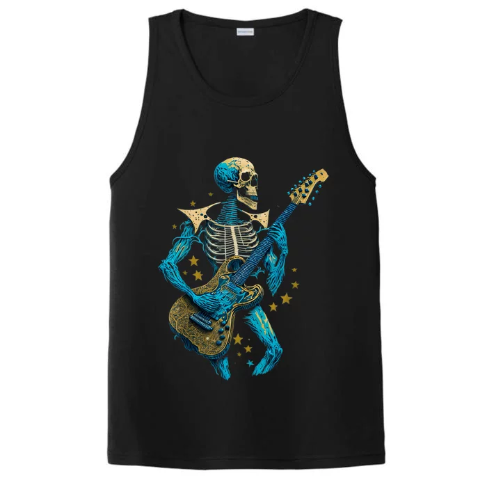 Halloween Skeleton Playing A Guitar Rock Halloween Performance Tank