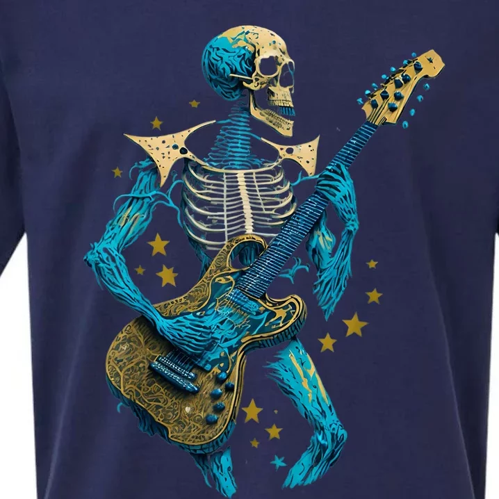 Halloween Skeleton Playing A Guitar Rock Halloween Sueded Cloud Jersey T-Shirt