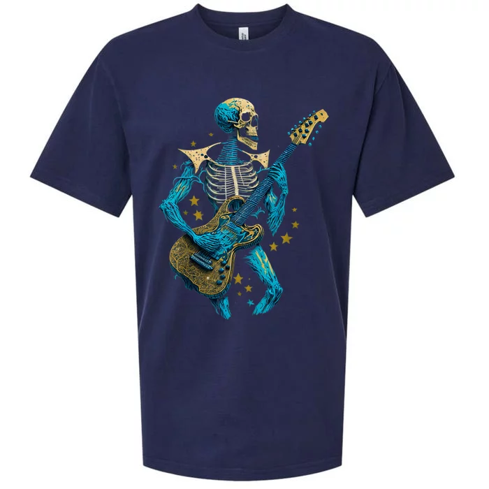 Halloween Skeleton Playing A Guitar Rock Halloween Sueded Cloud Jersey T-Shirt