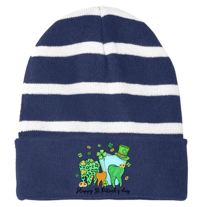 Happy St Patrick's Day Dental Assistant Tooth Irish Gift Striped Beanie with Solid Band