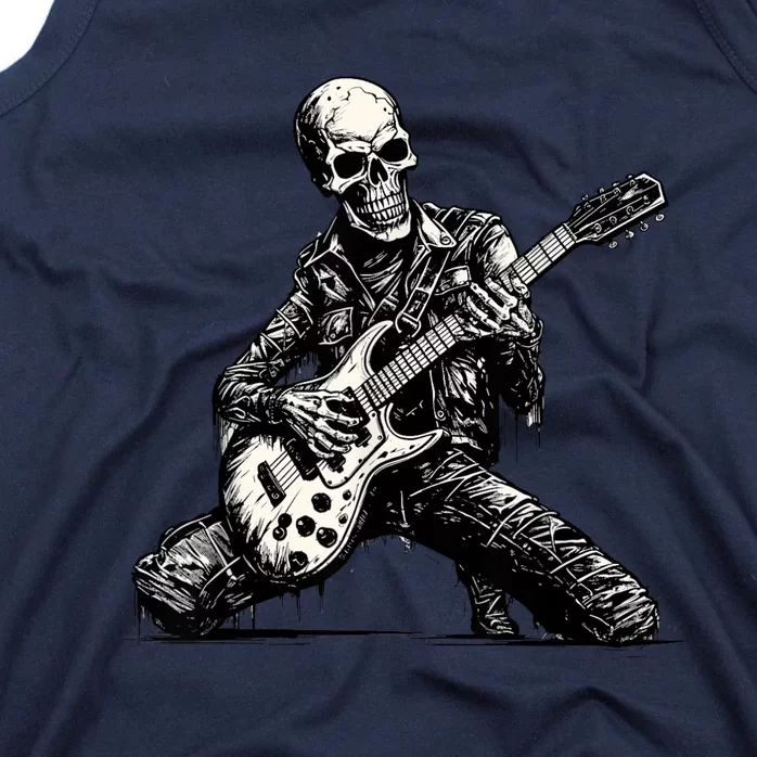 Halloween Skeleton Playing Guitar Rock And Roll Funny Skull Tank Top