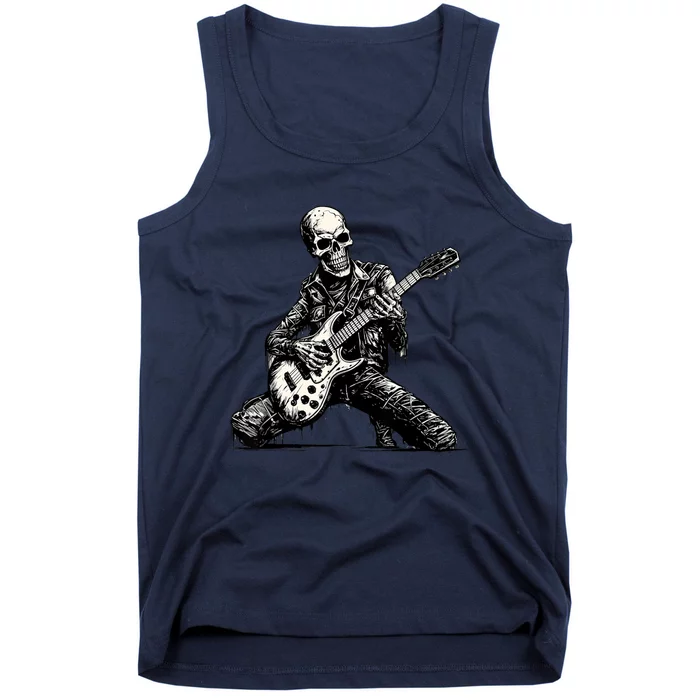 Halloween Skeleton Playing Guitar Rock And Roll Funny Skull Tank Top