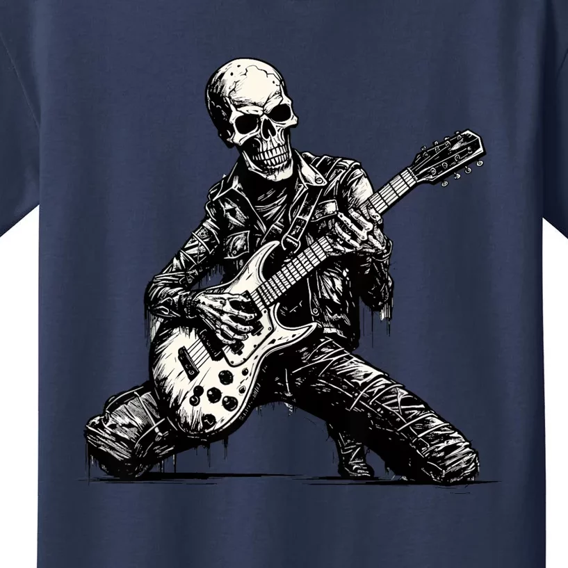 Halloween Skeleton Playing Guitar Rock And Roll Funny Skull Kids T-Shirt