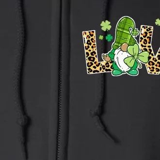 Happy St Patrick's Day Three Gnomes Shamrock Full Zip Hoodie