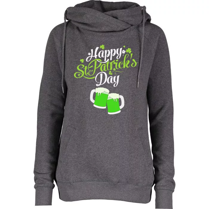 Happy St Patricks Day Green Beer Lucky Shamrock Womens Funnel Neck Pullover Hood