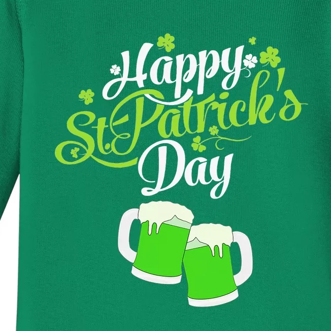 Happy St Patricks Day Green Beer Lucky Shamrock Baby Long Sleeve Bodysuit